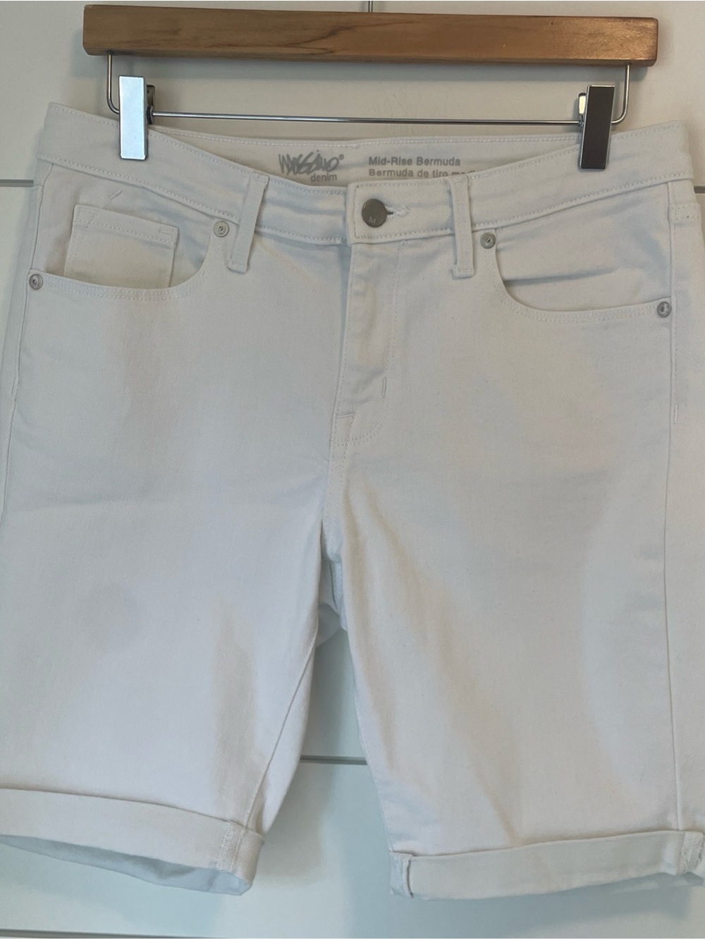 White Mid-Rise Bermuda Jeans Shorts - Womens